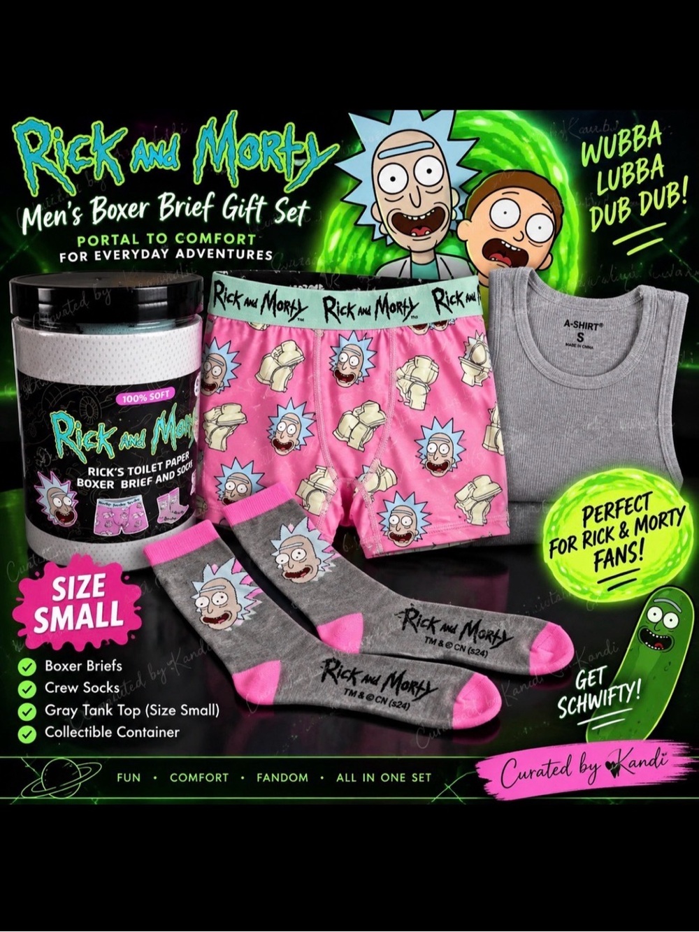 RICK and MORTY Men’s Boxer Briefs & Socks Set (Size Small) + BONUS GIFT